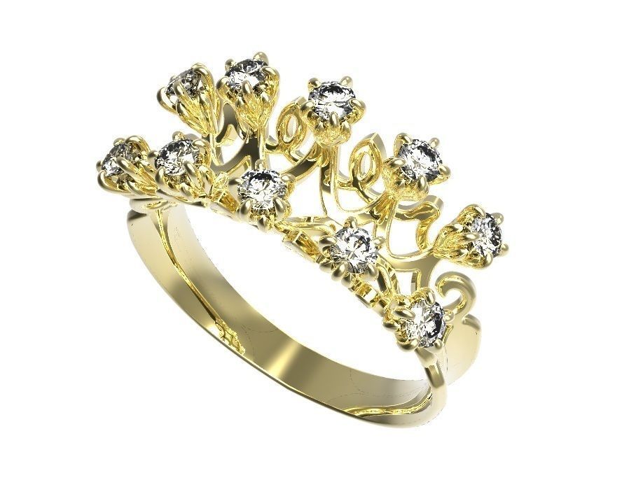 Ring gold tiara with diamonds 3D print model_12