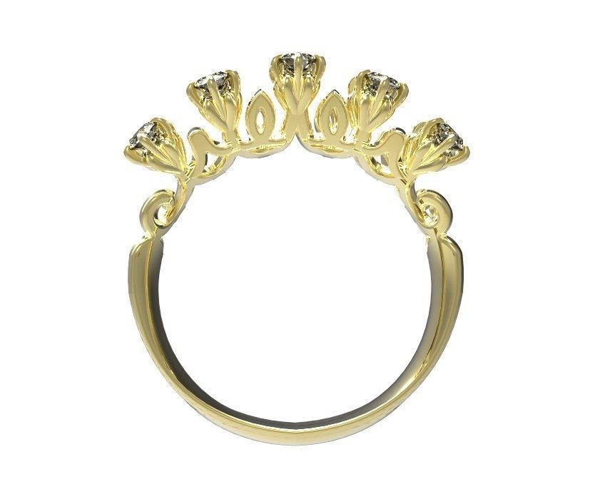 Ring gold tiara with diamonds 3D print model_5