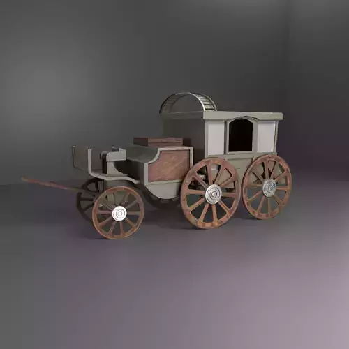 Wooden carriage Low-poly 3D model