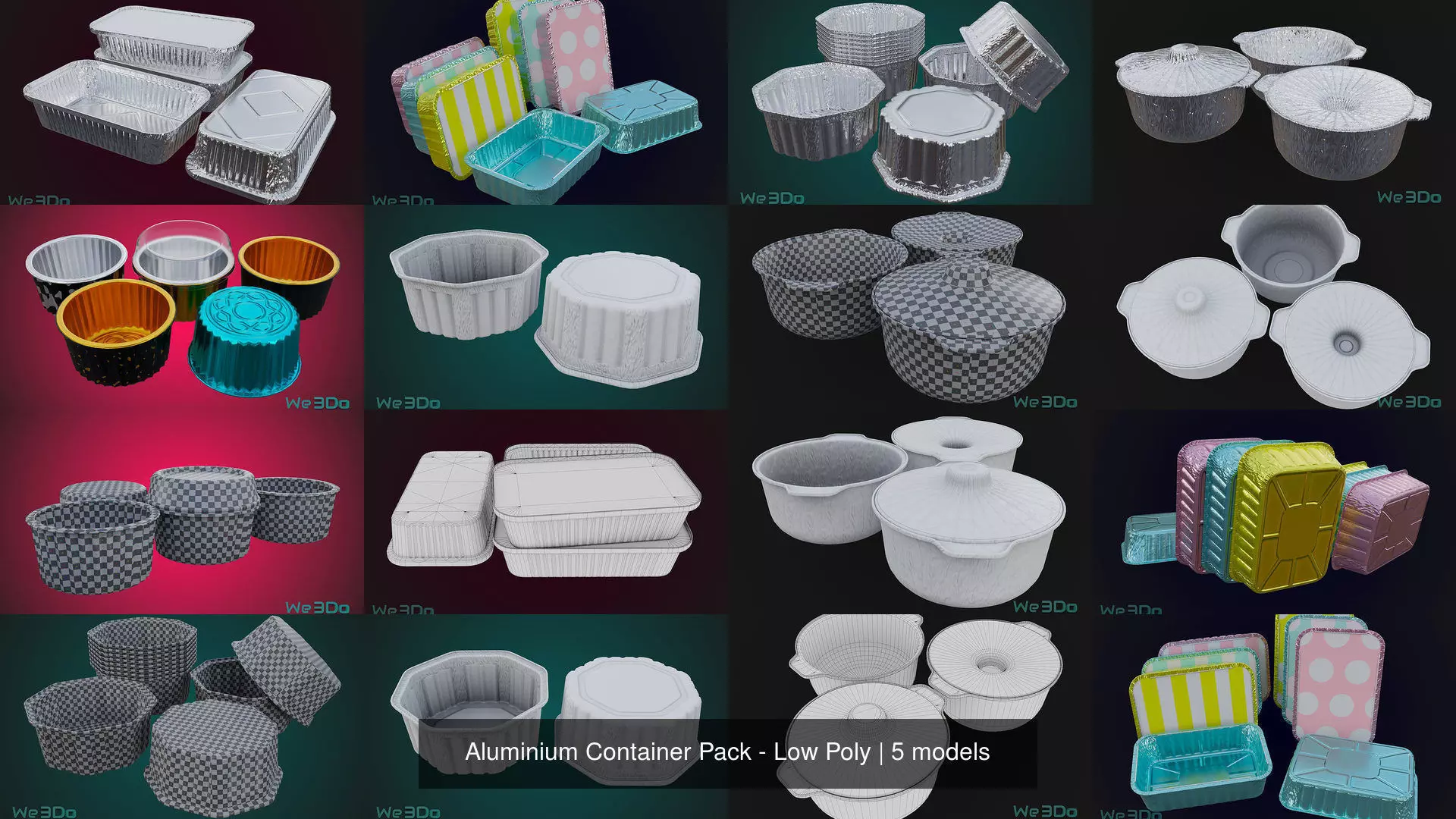 Aluminium Container Pack - Low Poly 3D Model Collection_0