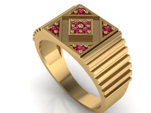 DIAMOND GENTS RING  3dm stl obj mtl  3D print model_1