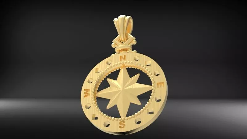 Round Compass Pendant Charm Necklace Jewelry 3D print model