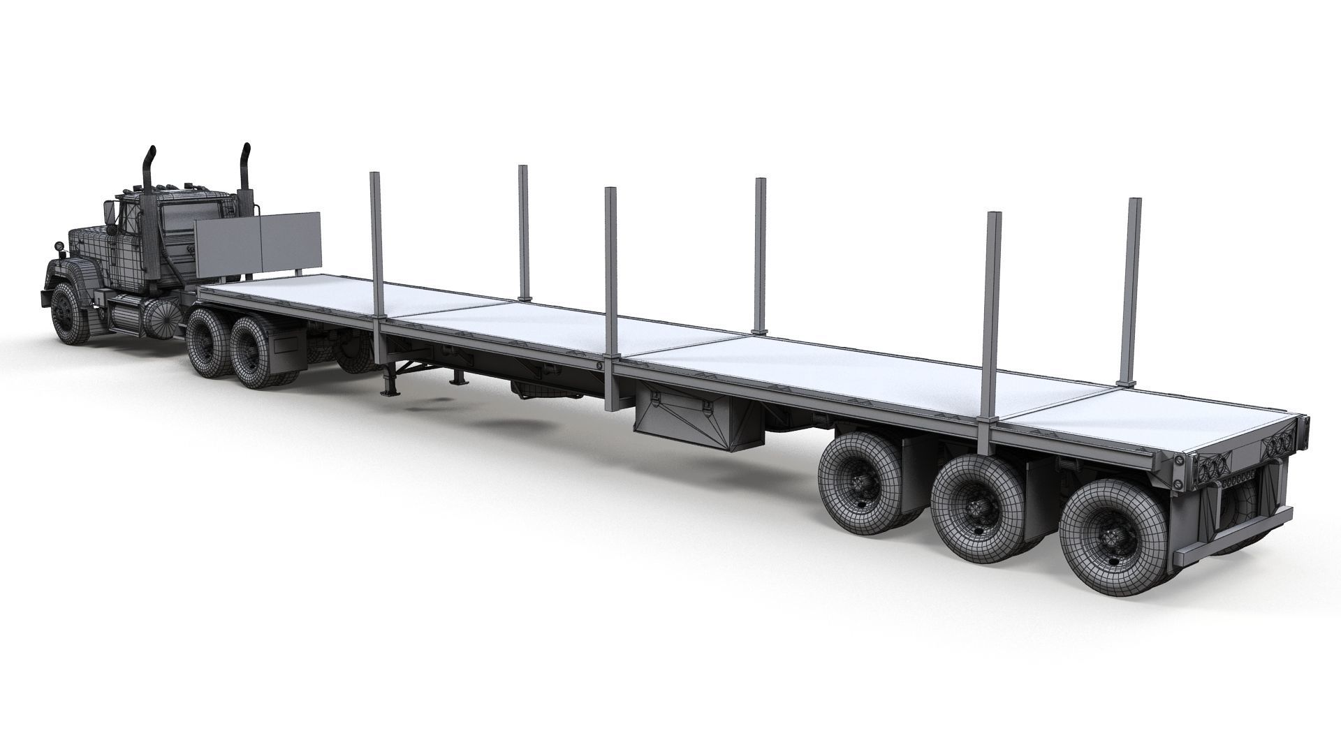 SuperLiner flatbed trailer Low-poly 3D model_17