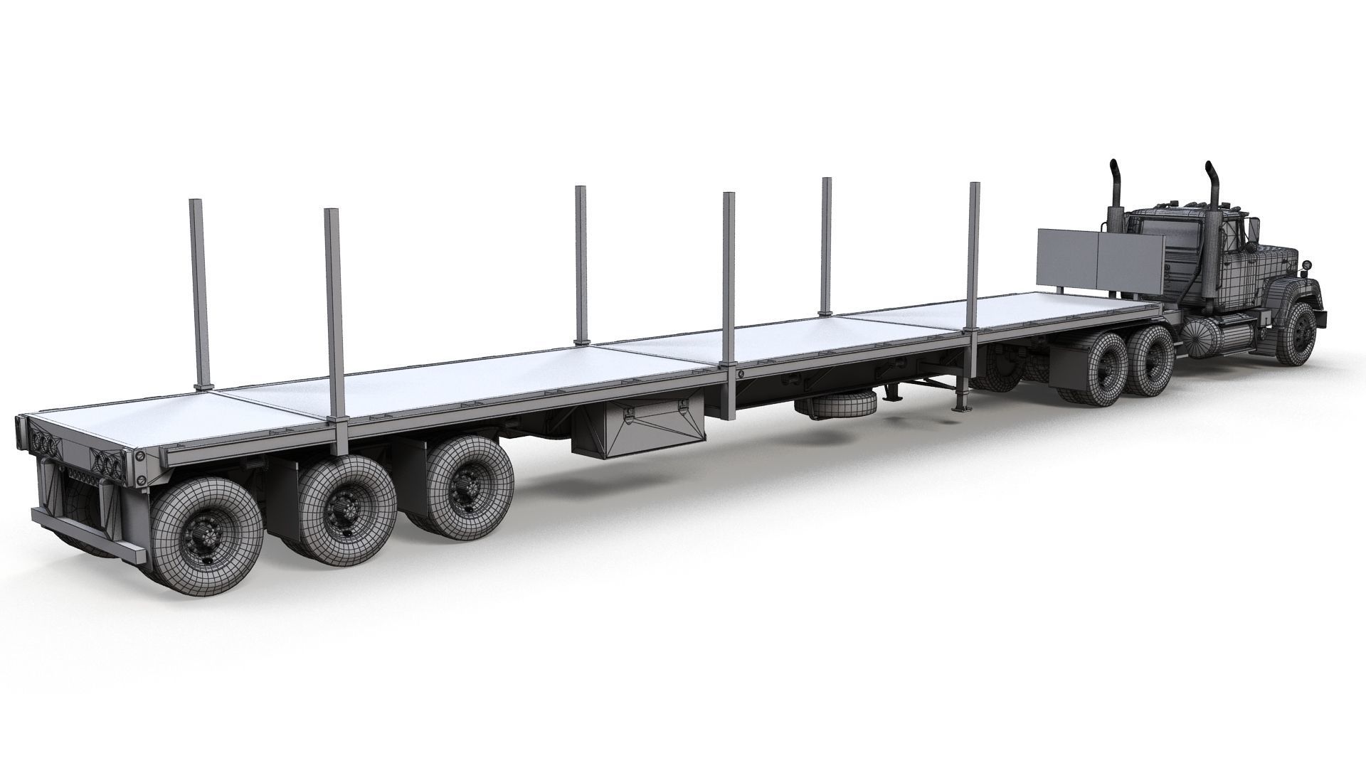 SuperLiner flatbed trailer Low-poly 3D model_15