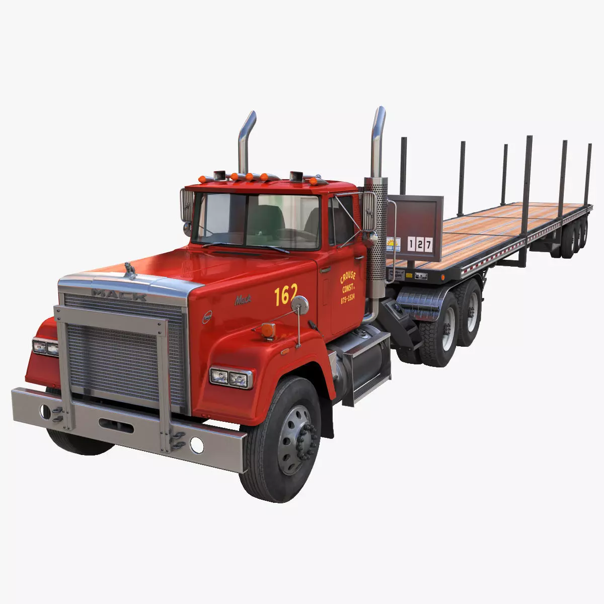 SuperLiner flatbed trailer Low-poly 3D model_0
