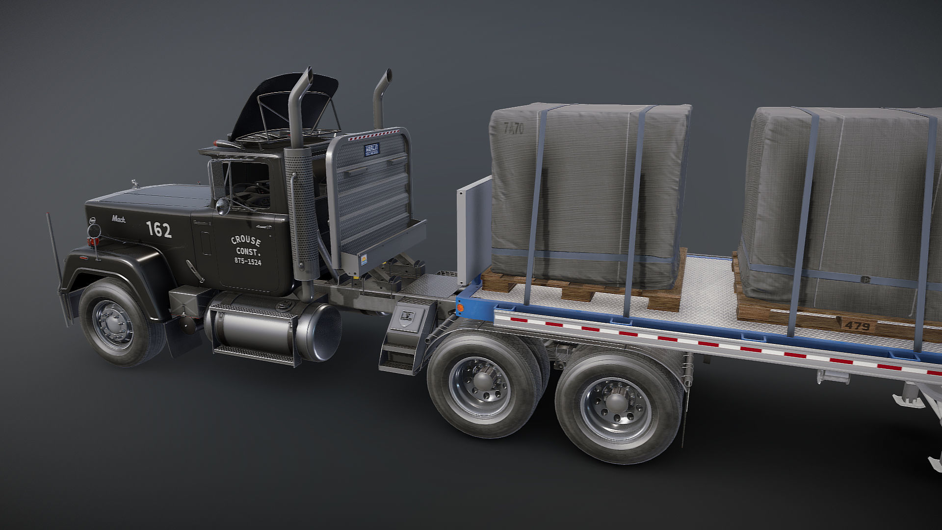 SuperLiner flatbed trailer Low-poly 3D model_29