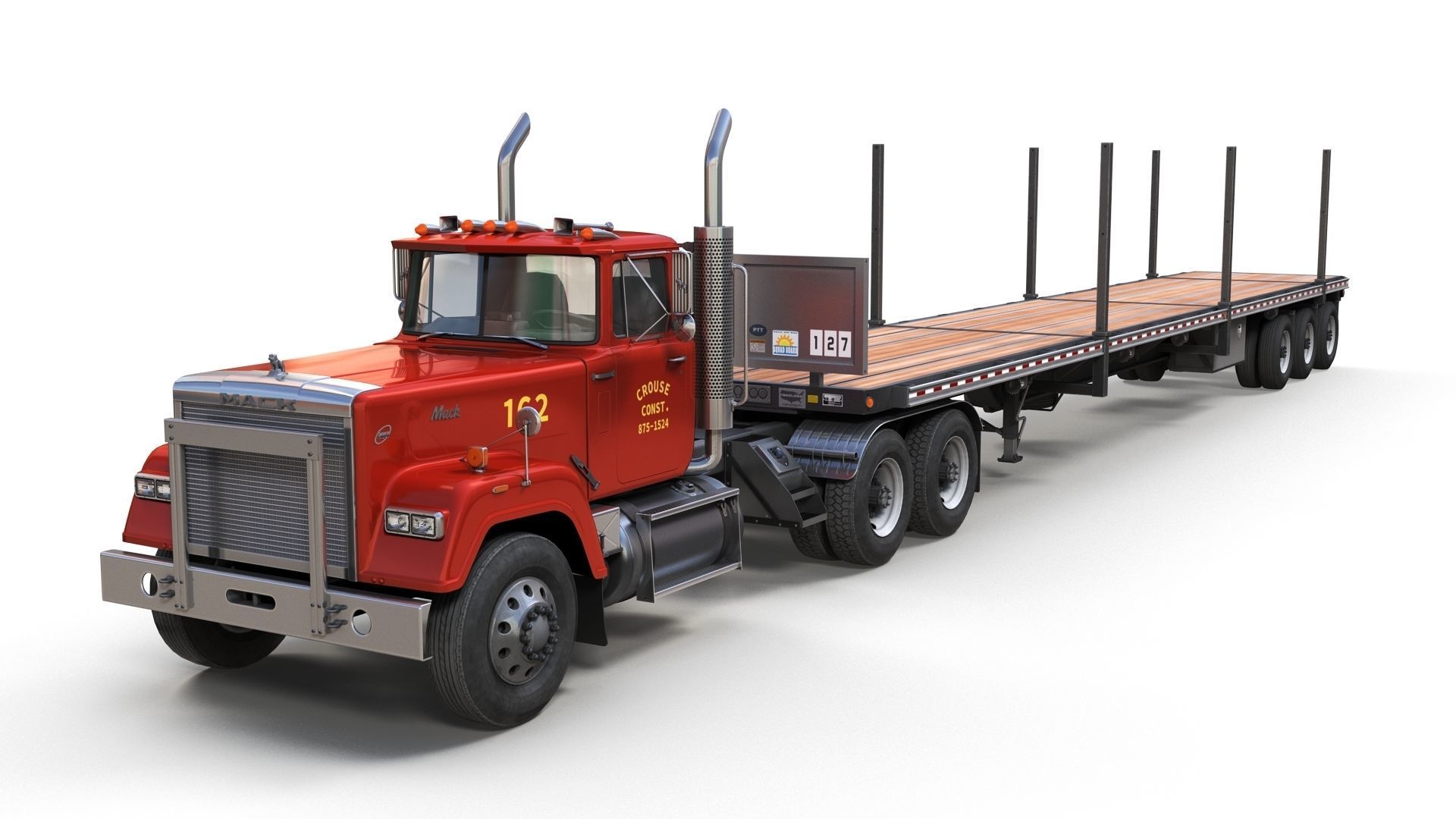 SuperLiner flatbed trailer Low-poly 3D model_2