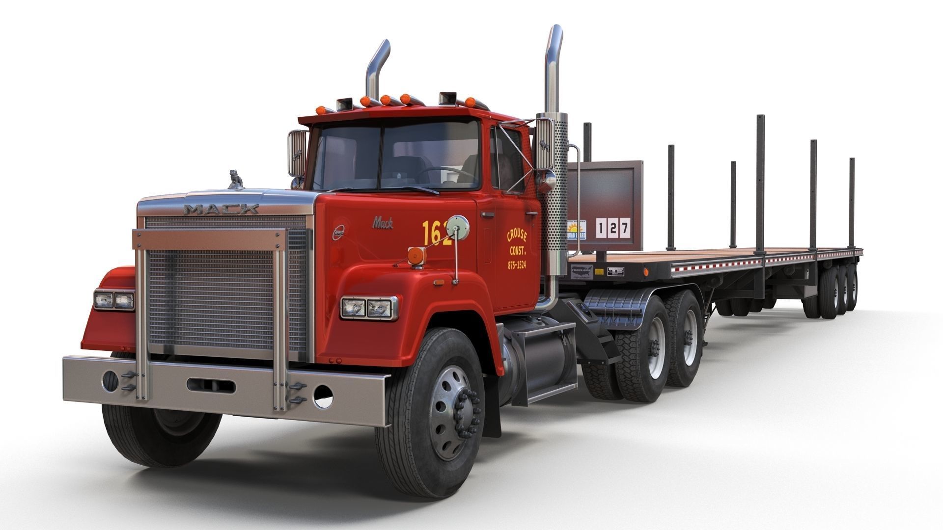 SuperLiner flatbed trailer Low-poly 3D model_9