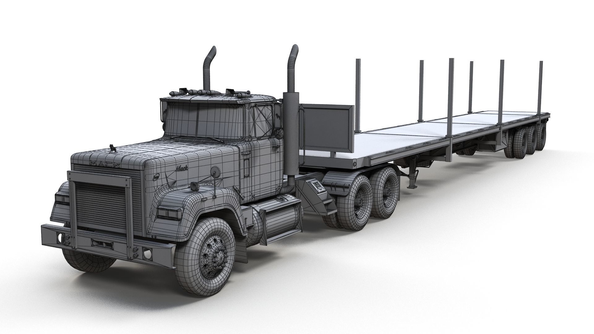 SuperLiner flatbed trailer Low-poly 3D model_14