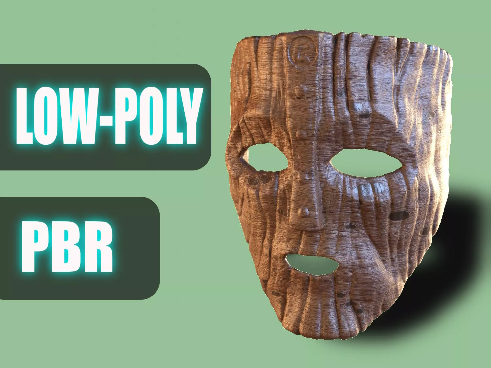 Wooden face mask Low-poly 3D model_0