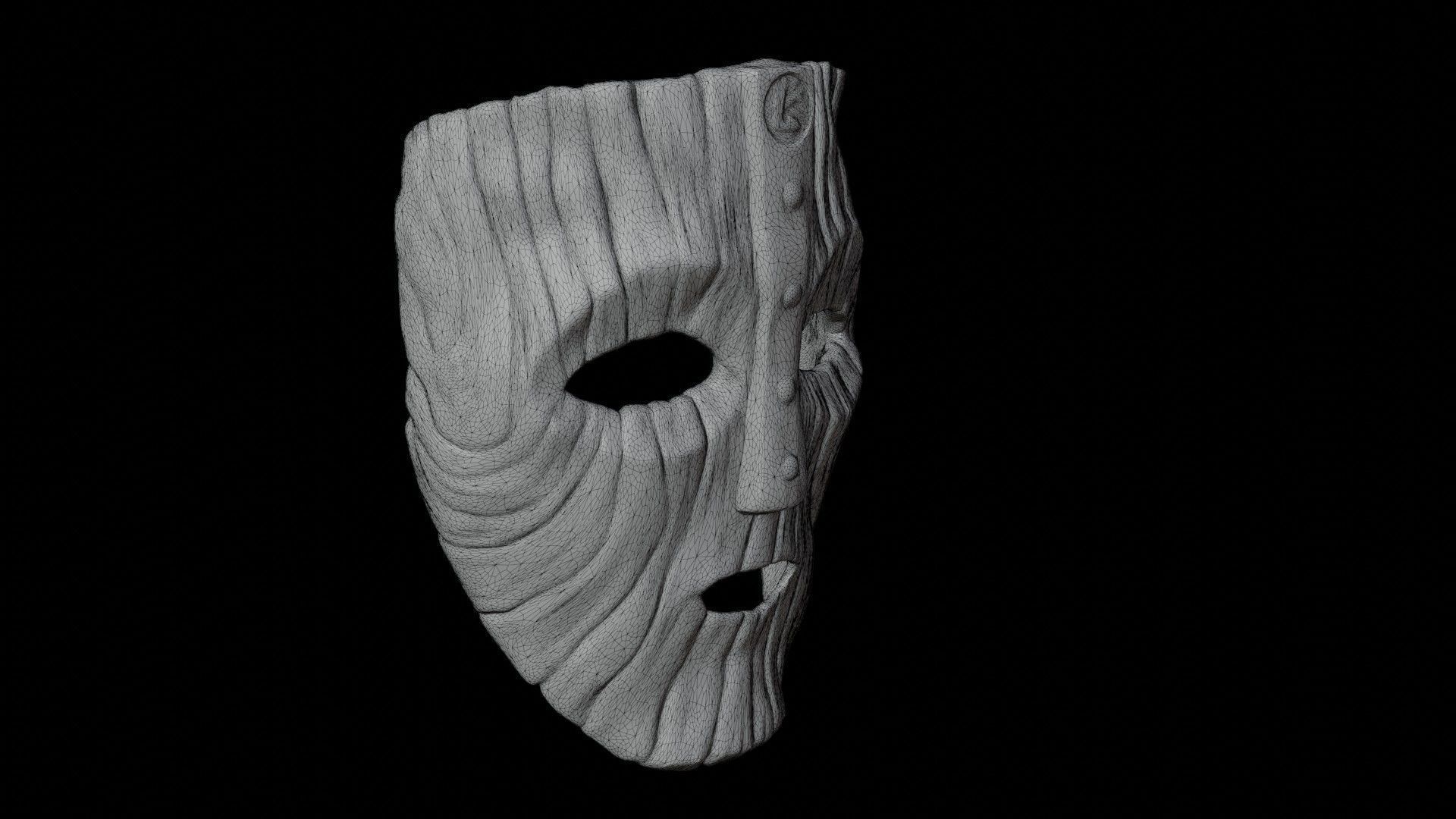 Wooden face mask Low-poly 3D model_11