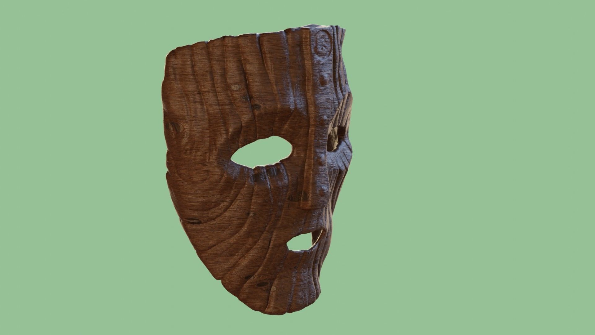 Wooden face mask Low-poly 3D model_5