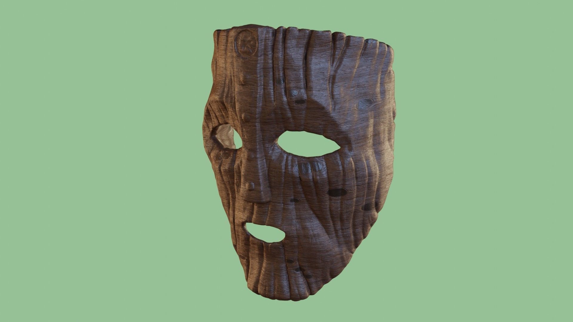 Wooden face mask Low-poly 3D model_9
