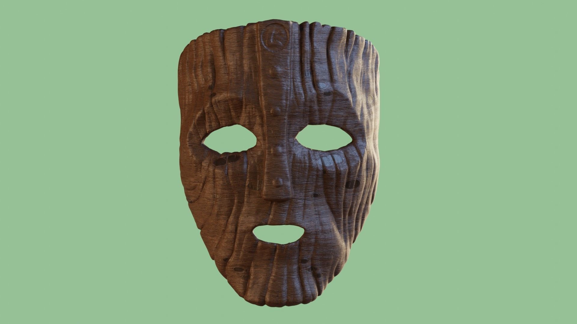 Wooden face mask Low-poly 3D model_1