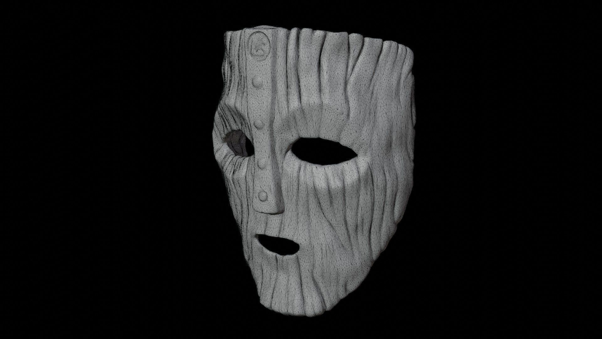 Wooden face mask Low-poly 3D model_10