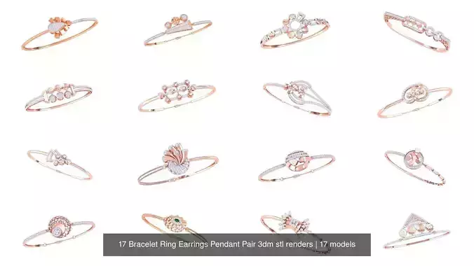 17 Bracelet Ring Earrings Pendant Pair 3dm stl renders 3D Model Collection