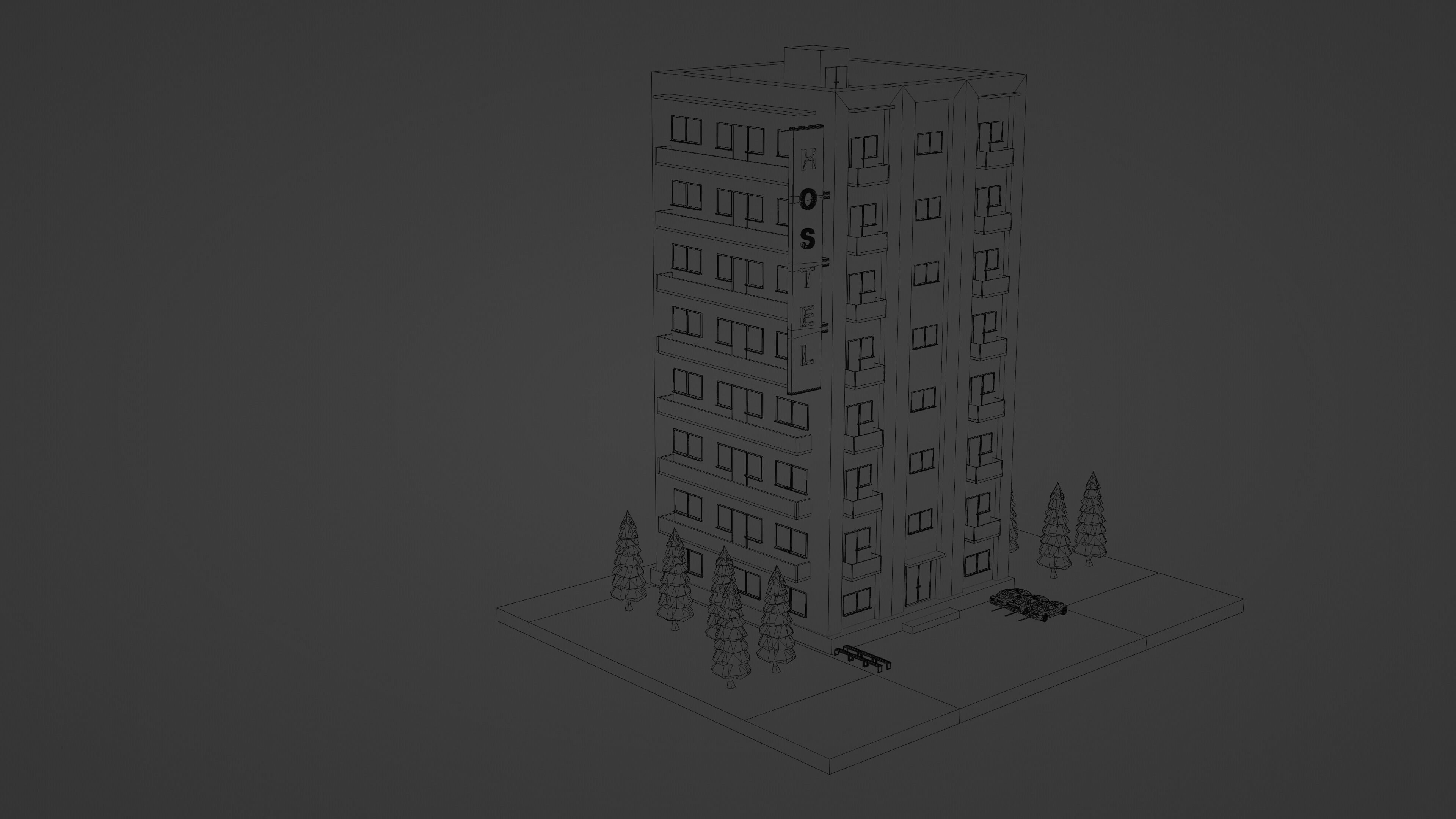 Low Poly Hostel Low-poly 3D model_7