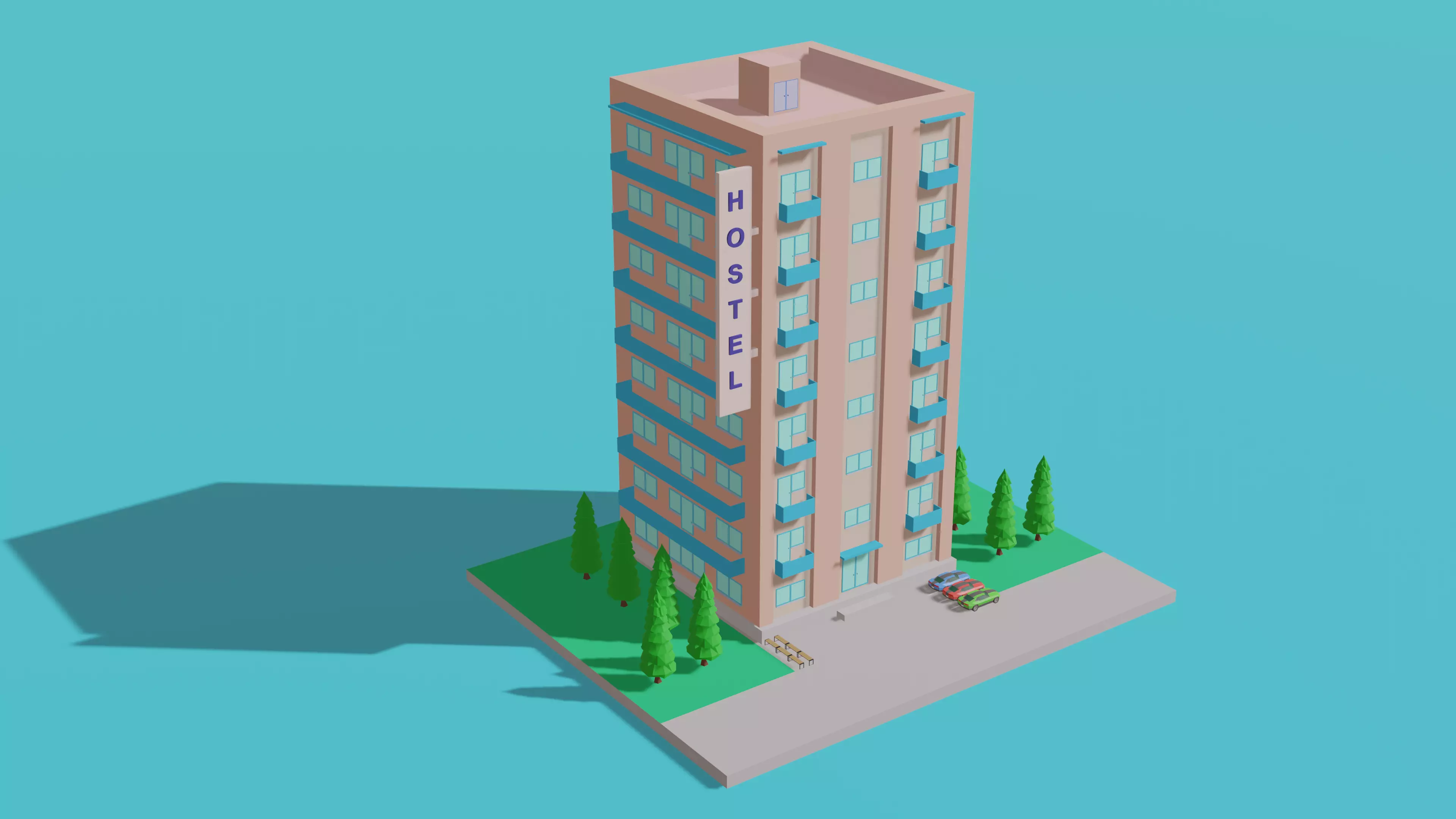 Low Poly Hostel Low-poly 3D model_0