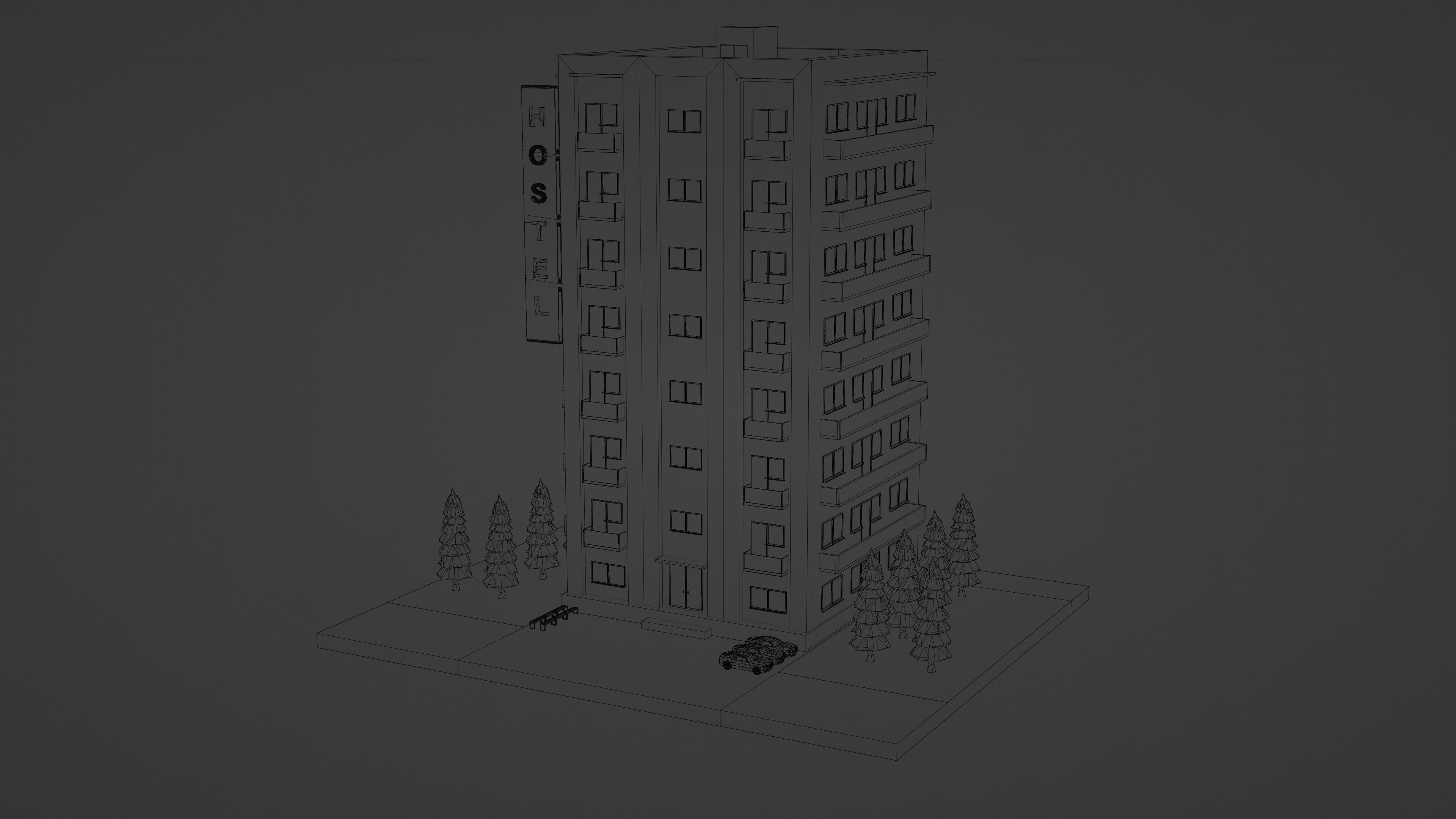 Low Poly Hostel Low-poly 3D model_6