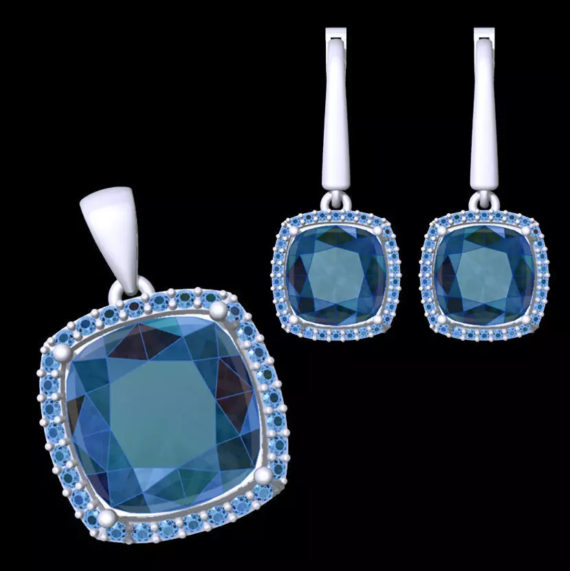 Cushion Earing and Pendant 3D Model Collection_0