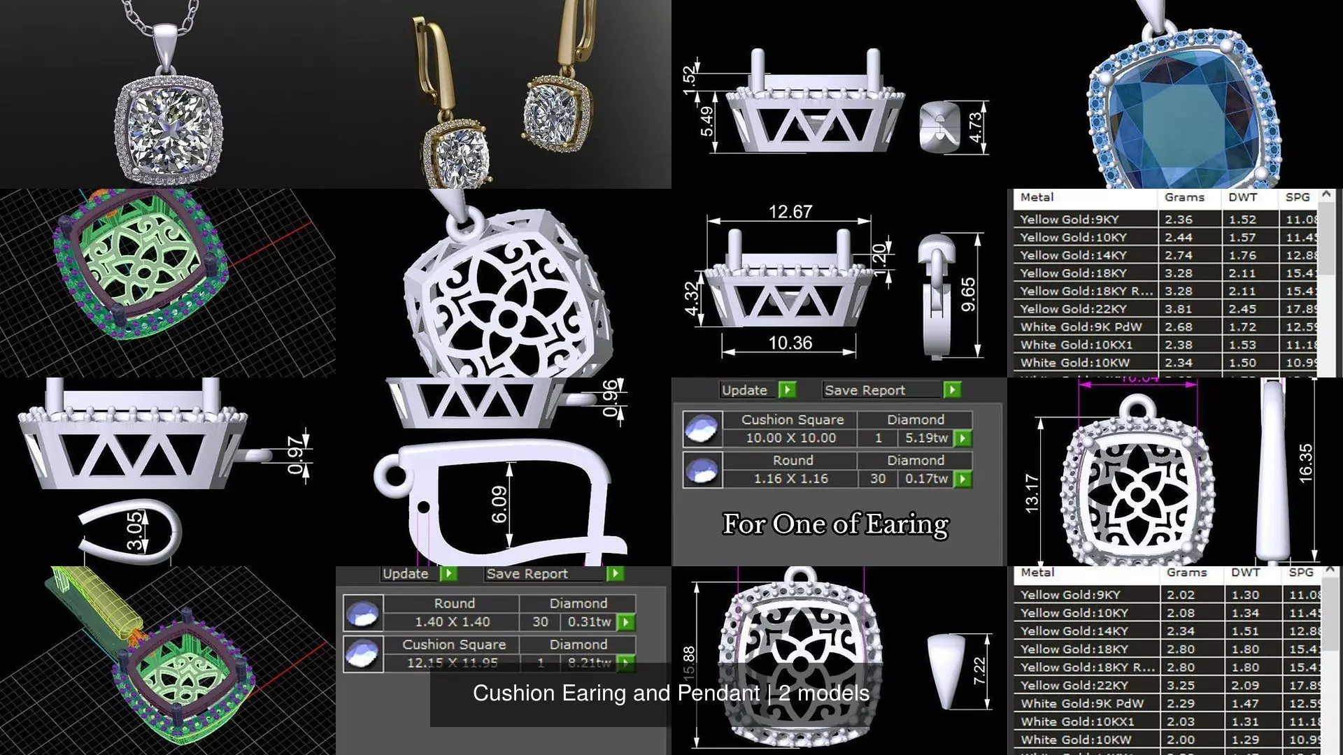 Cushion Earing and Pendant 3D Model Collection_1