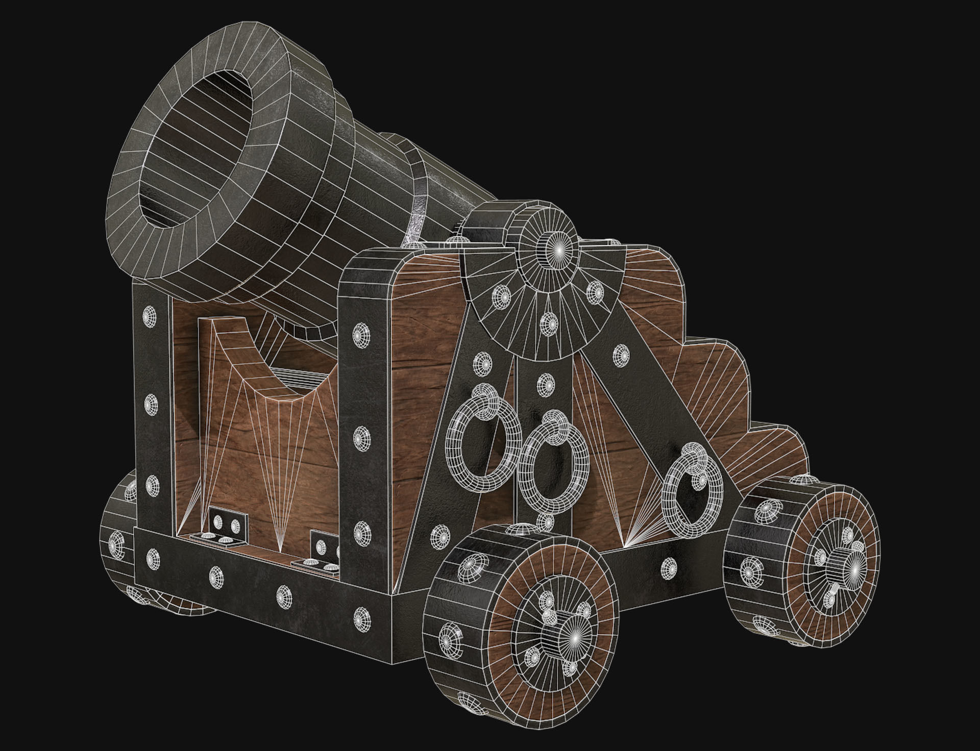 Cannon Mortar 1 Low-poly 3D model_7