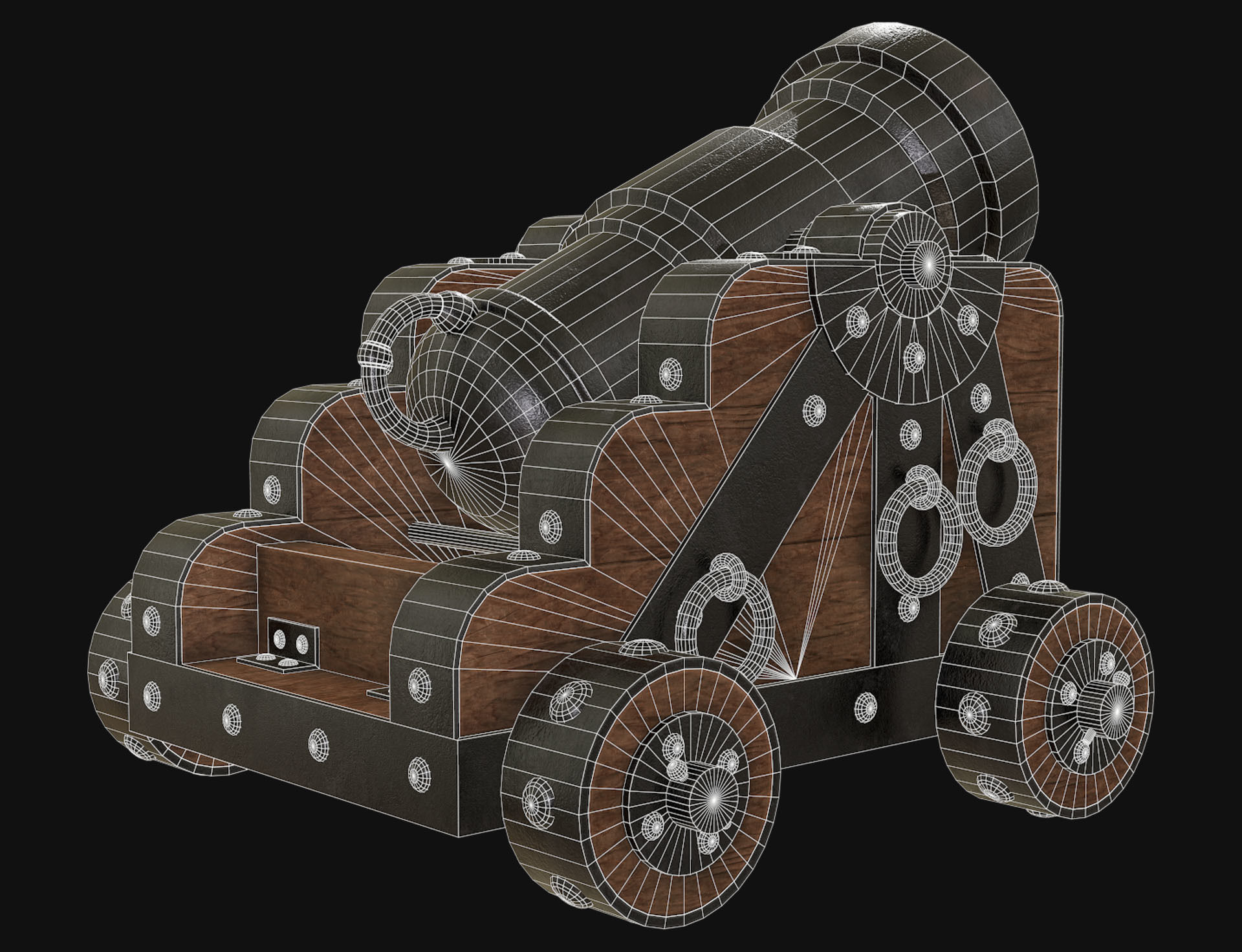 Cannon Mortar 1 Low-poly 3D model_9