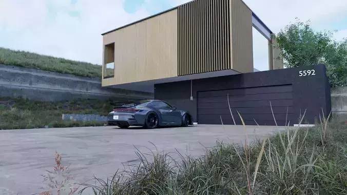 Automotive Hill Villa Scene 3D Blender File Textured