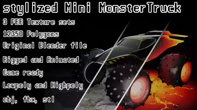 Mini MonsterTruck Low-poly 3D model