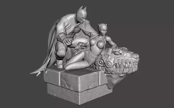 Batman with catwomen on sofa 3d model 