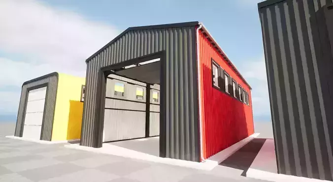 Modular hangar warehouse gameready Low-poly 3D model