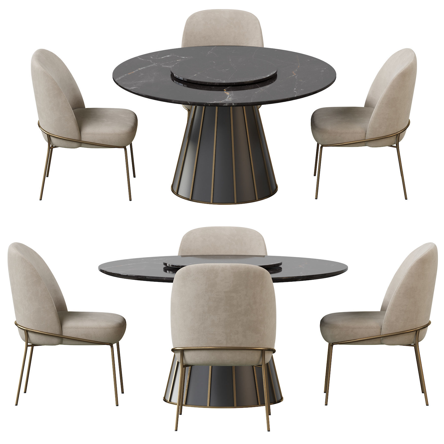 CLEOPATRA ROUND MARBLE DINING TABLE and Astrud Dining Chair 3D model_1