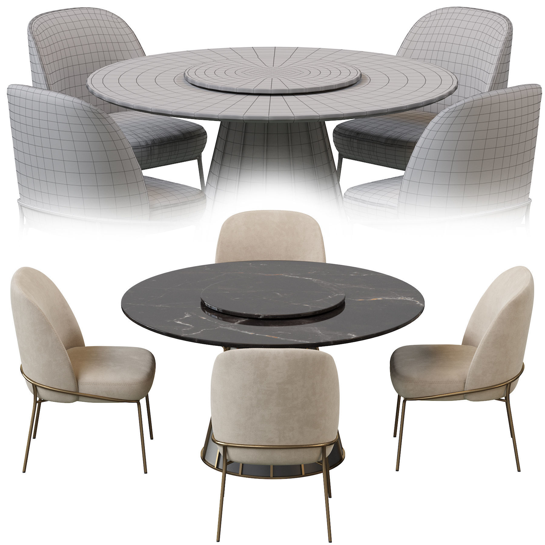 CLEOPATRA ROUND MARBLE DINING TABLE and Astrud Dining Chair 3D model_3