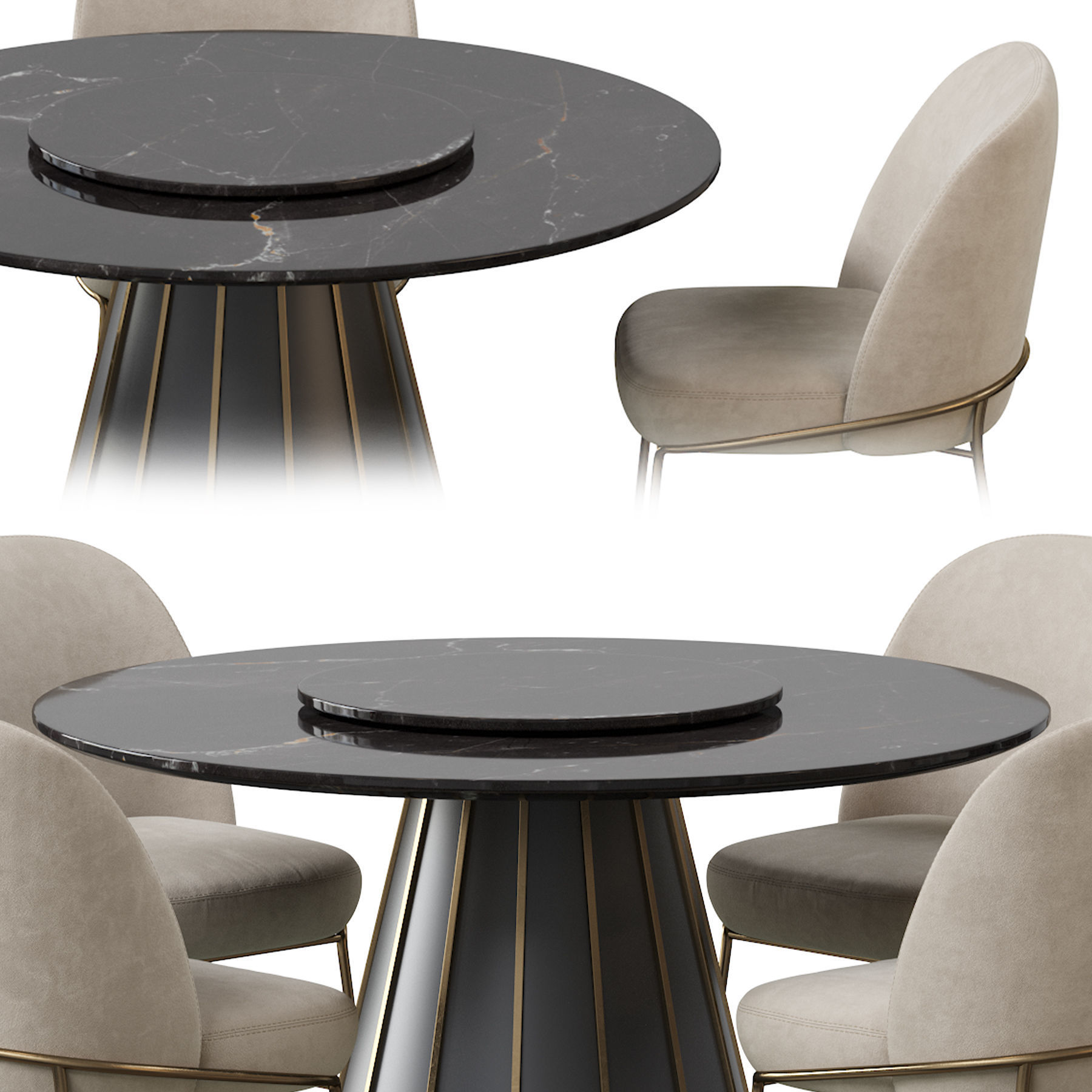 CLEOPATRA ROUND MARBLE DINING TABLE and Astrud Dining Chair 3D model_2