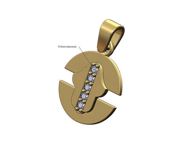 Diamond hand of Fatima split round pendant with bail 3D print model