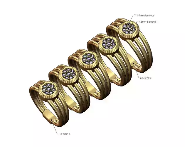 Fluted diamond triple wire band US sizes 5to9