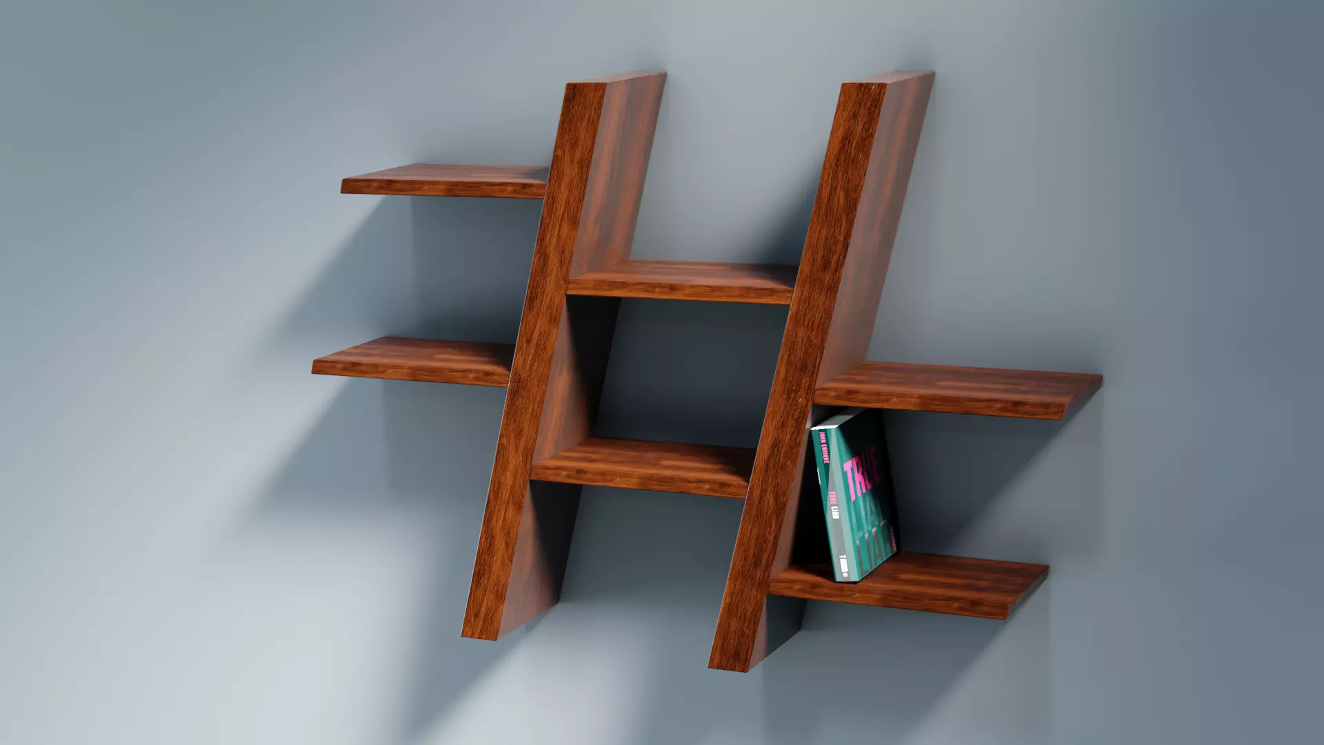 Book Shelves wall hanging PBR Hash shaped Low-poly 3D model
