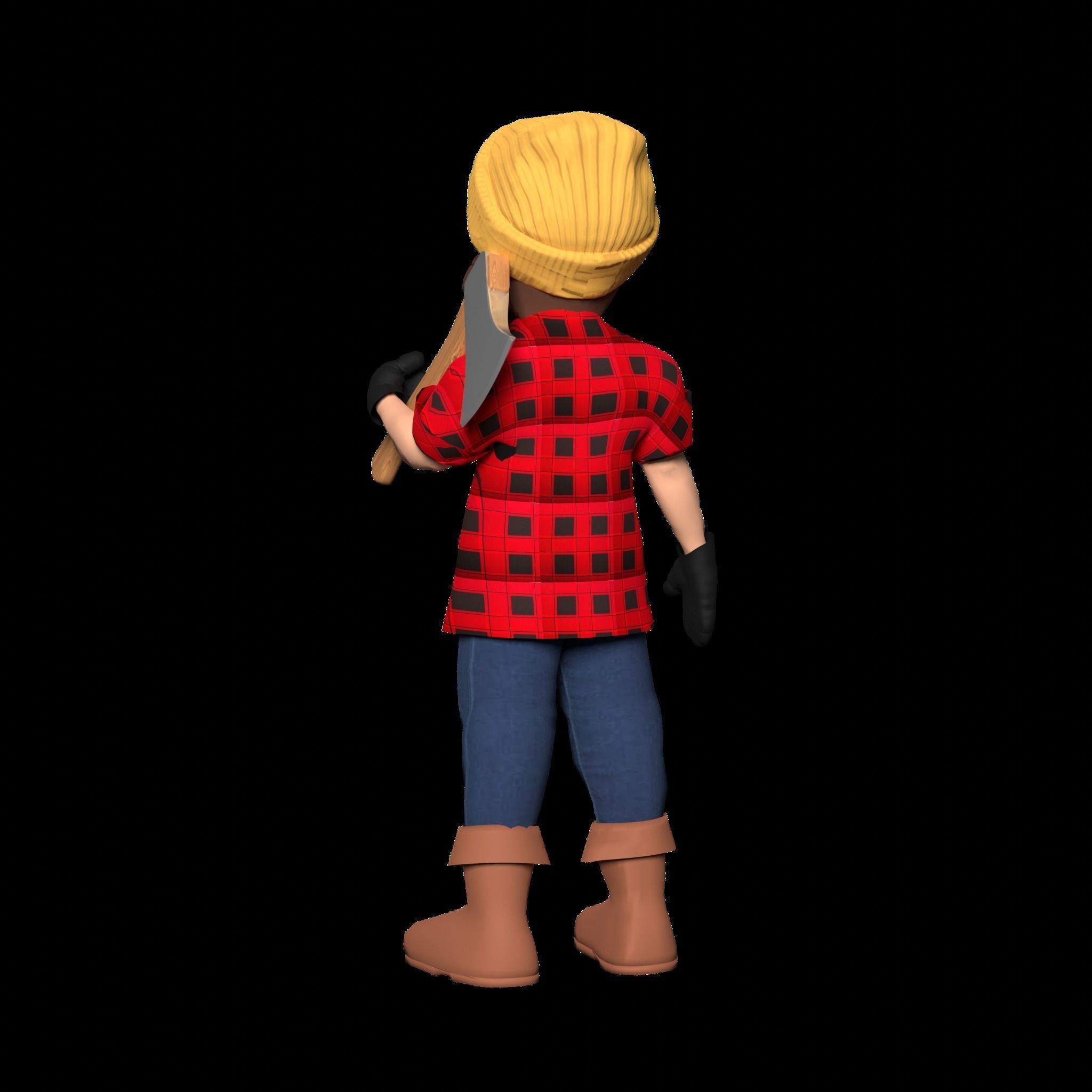 Woodcutter Lumberjack Low-poly 3D model_4