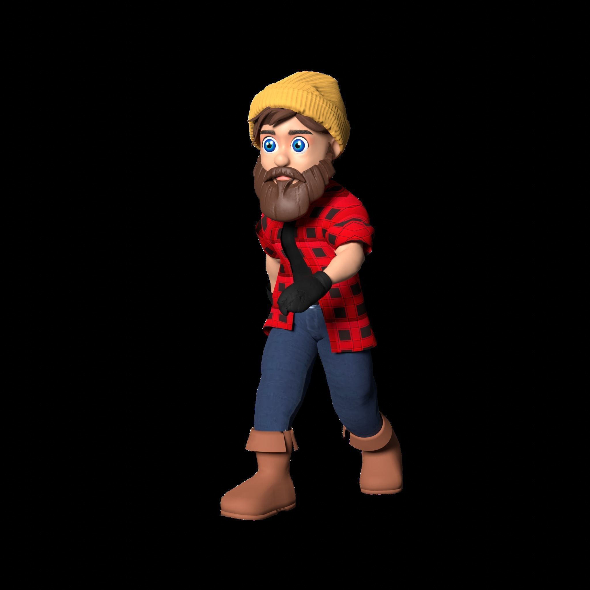 Woodcutter Lumberjack Low-poly 3D model_10