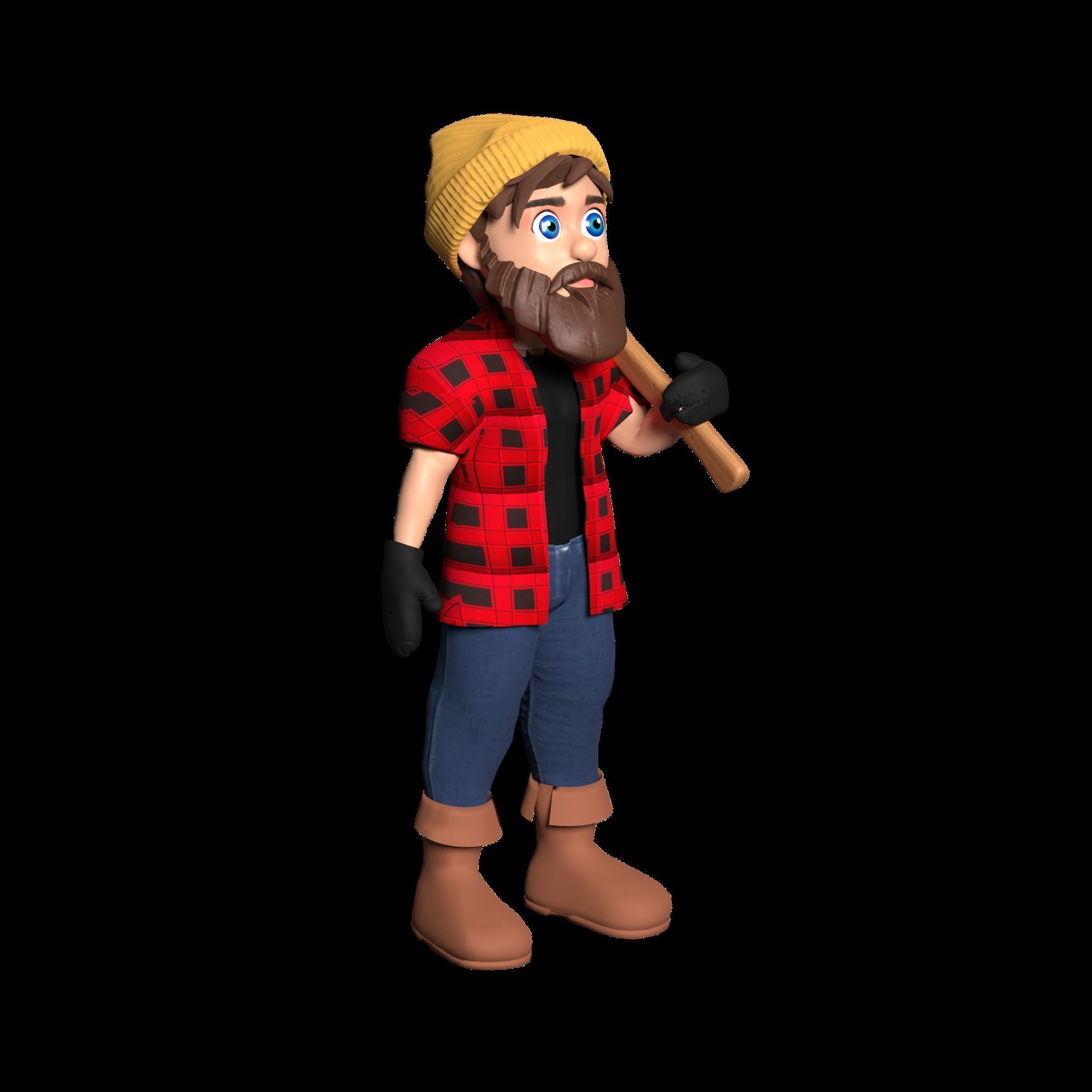 Woodcutter Lumberjack Low-poly 3D model_2