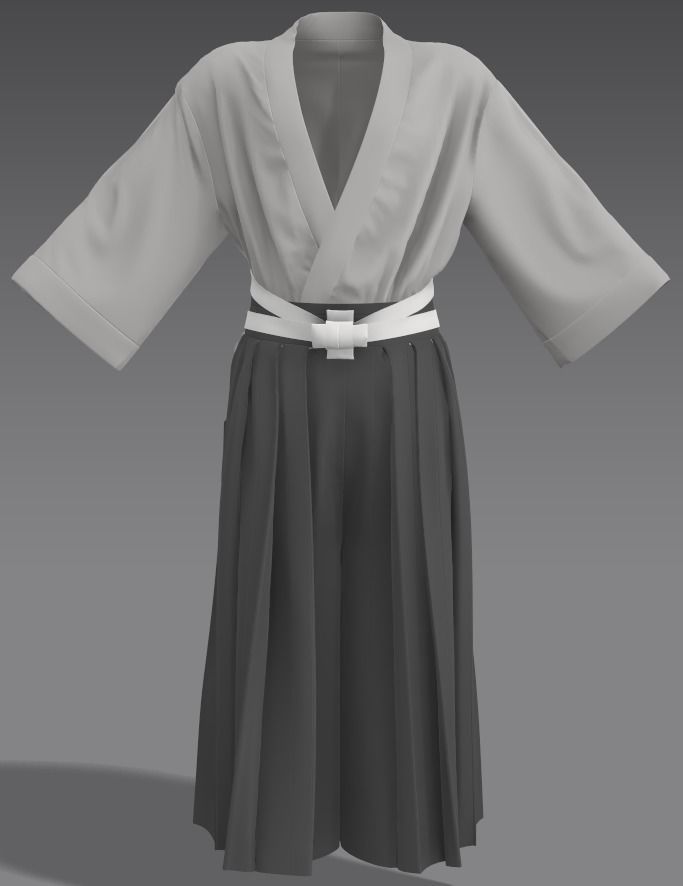 Kimono with hakama pants 3D model_1