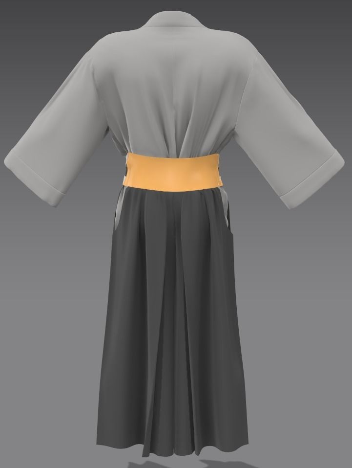 Kimono with hakama pants 3D model_3