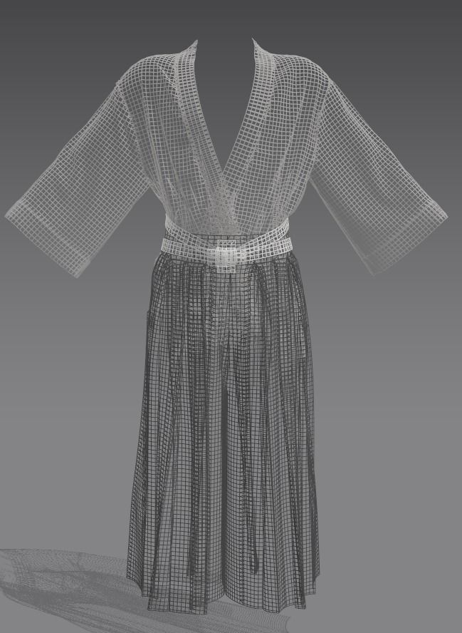 Kimono with hakama pants 3D model_4