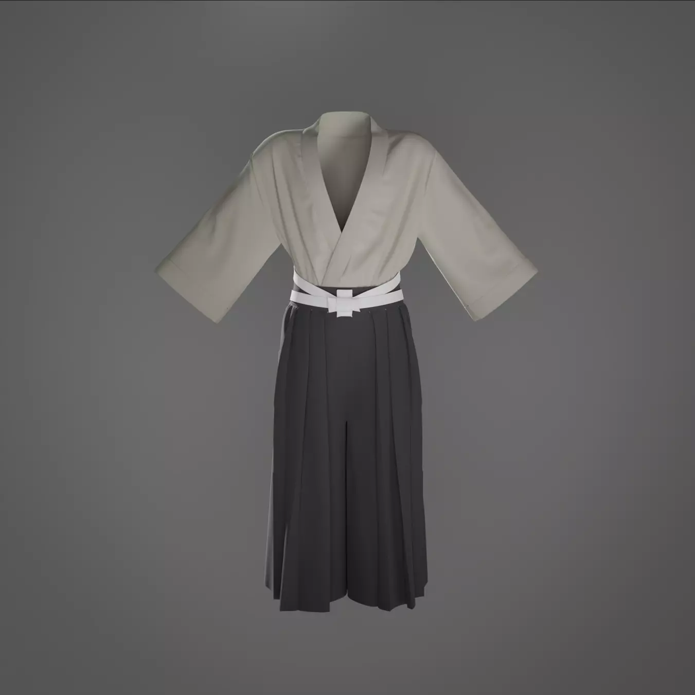 Kimono with hakama pants 3D model_0