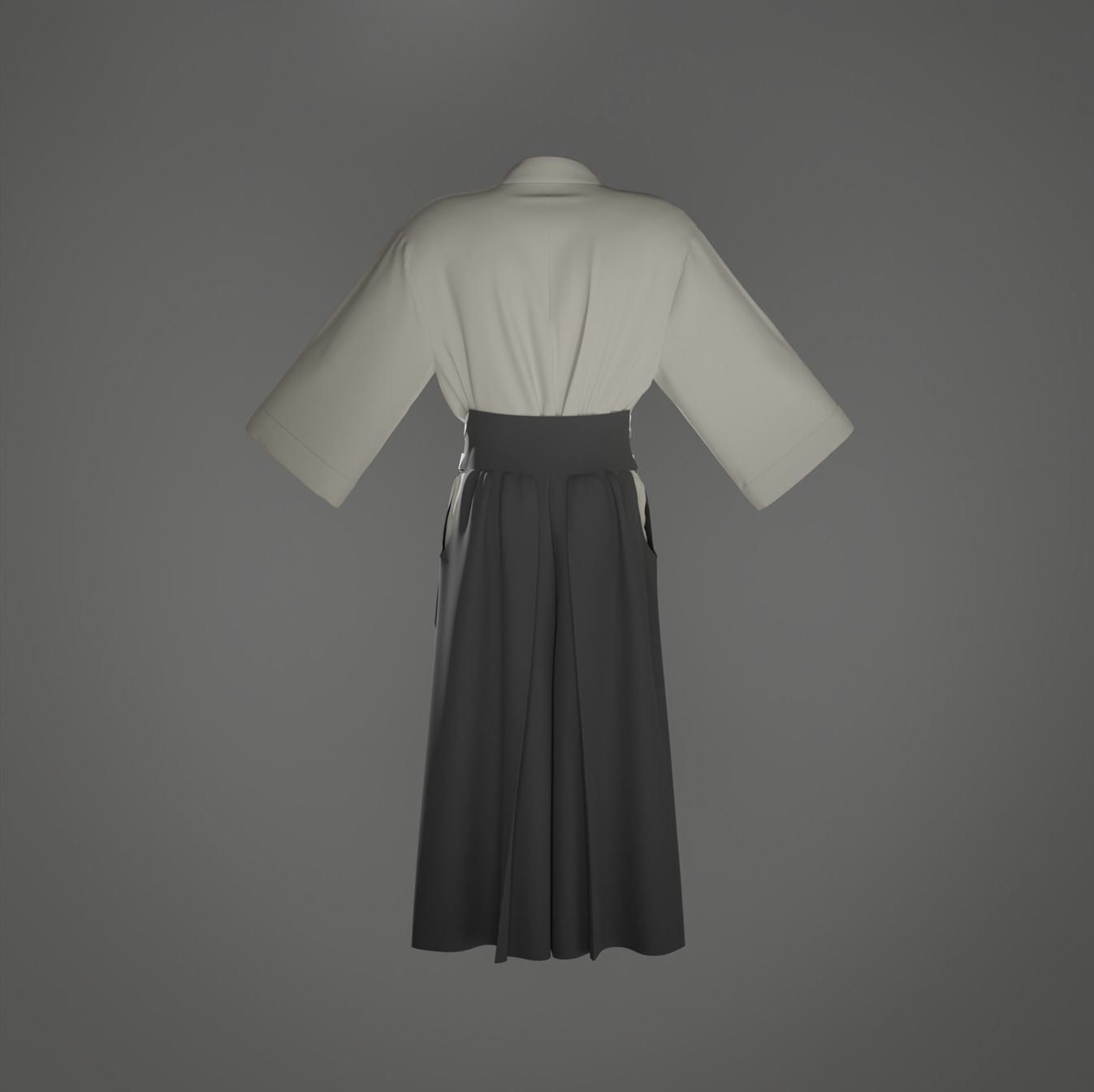 Kimono with hakama pants 3D model_2