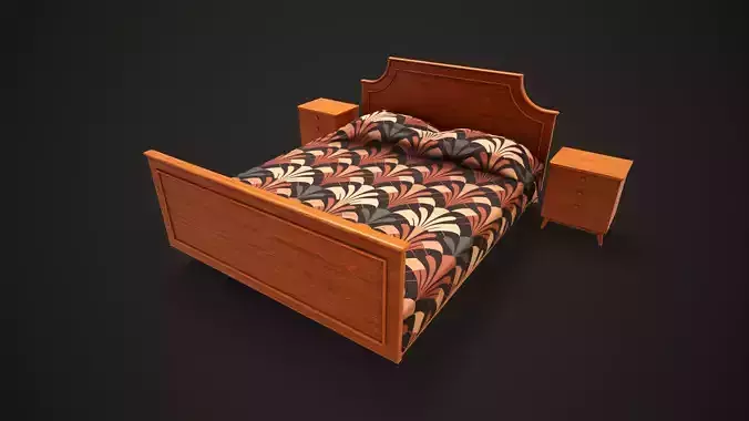 Retro double bed and nightstand