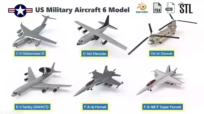 US Military Aircraft 6 list 3d model Part II Low-poly 3D model