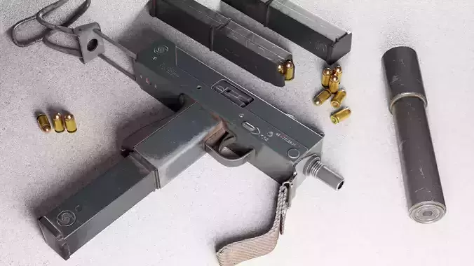  Ingram MAC-11 with plastic magazine and supressor Low-poly 3D model