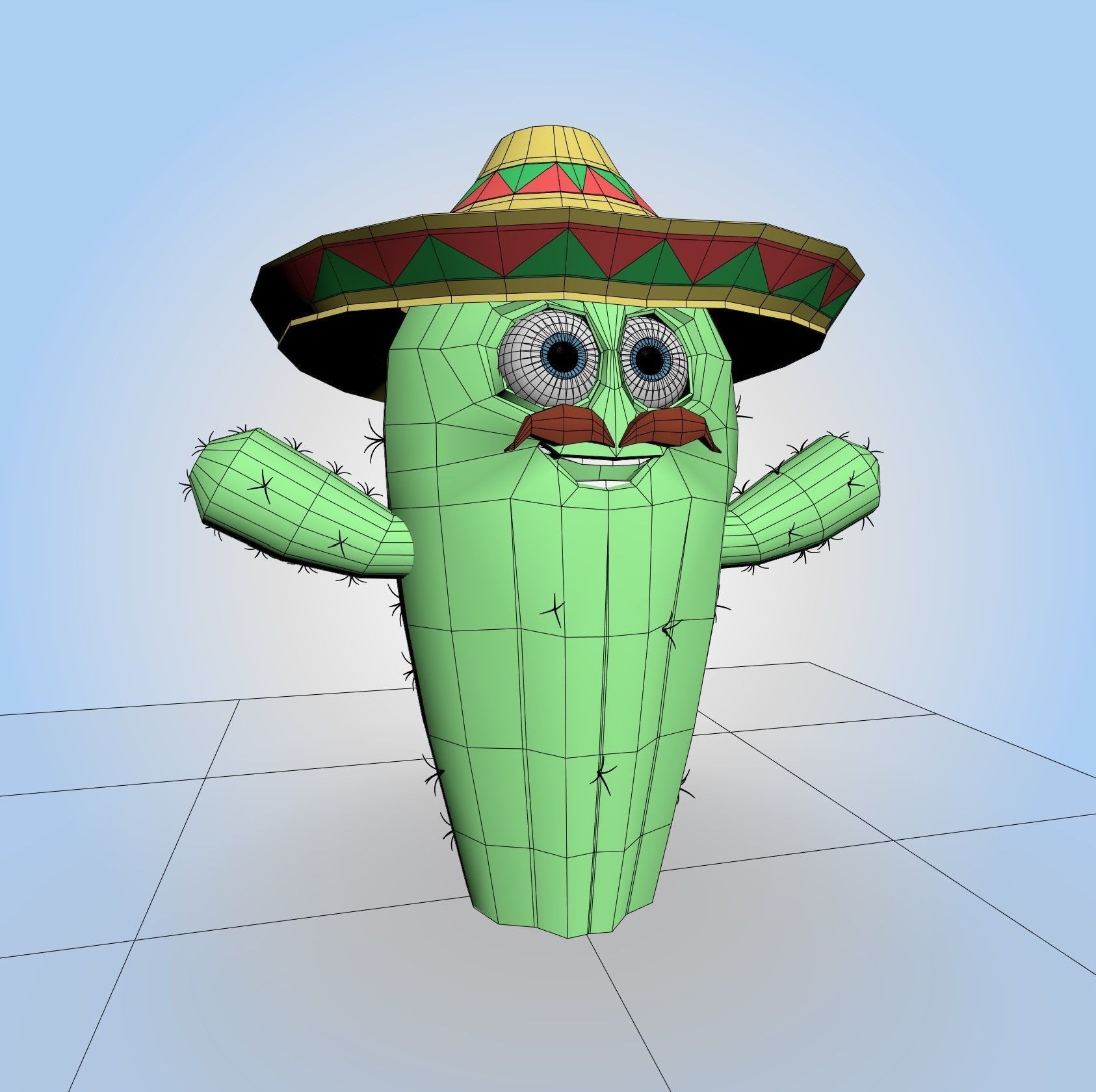 Cactus With Hat 3D model_5
