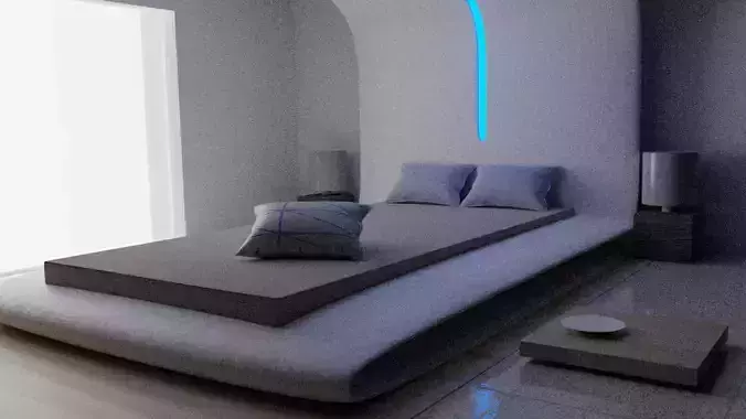 Sc-fi low-poly bedroom game-ready